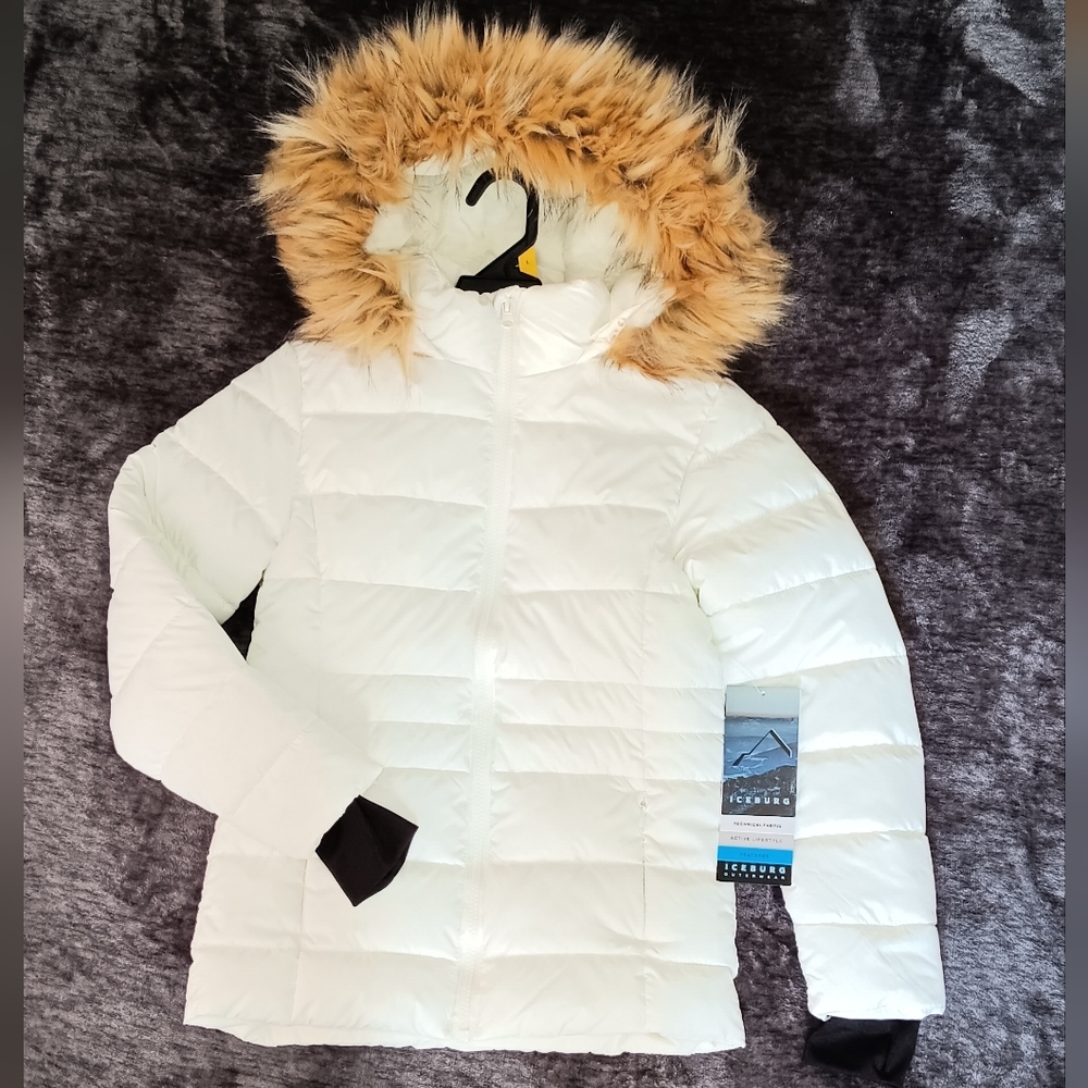 NWT Iceberg Outerwear Coat W/Fur Hood Girls White Size: L 10/12